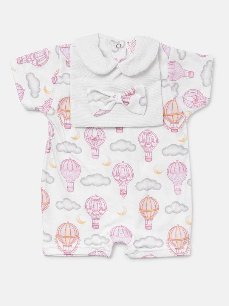 Baby Summer Pyjama with Bow Hot Air Balloon Collection - Baby Pink
