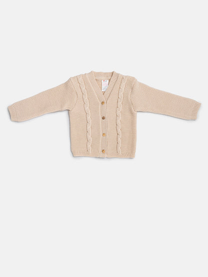 Baby Boy Cable Knit Cardigan - Beige