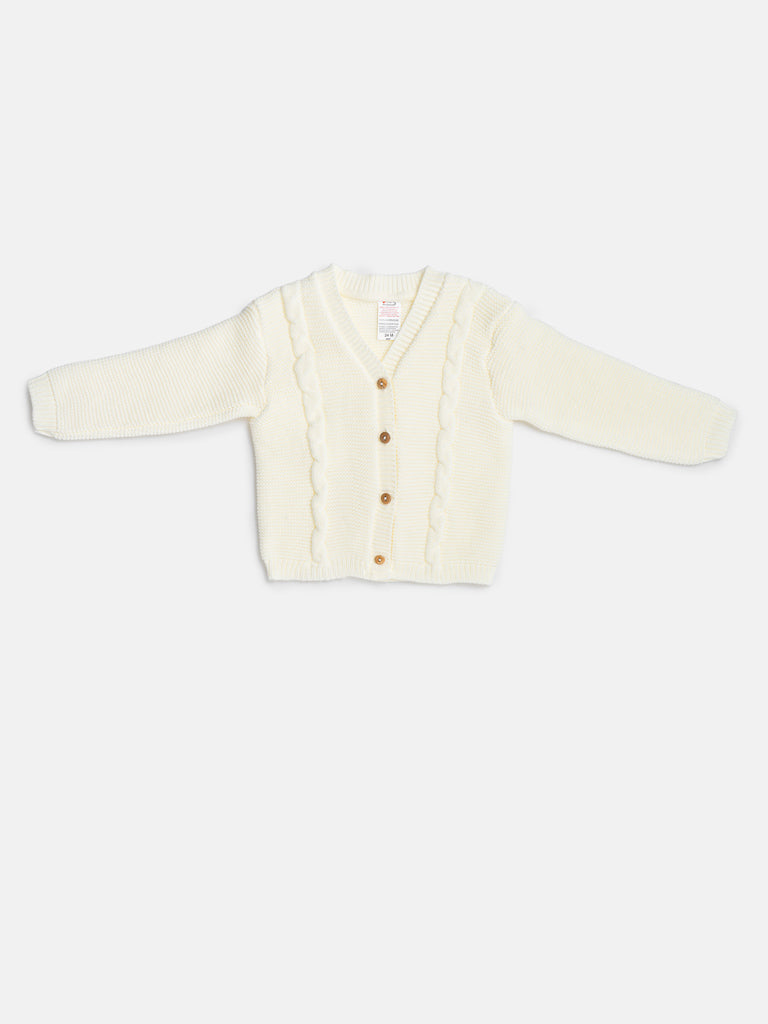 Baby Boy Cable Knit Cardigan - Ivory