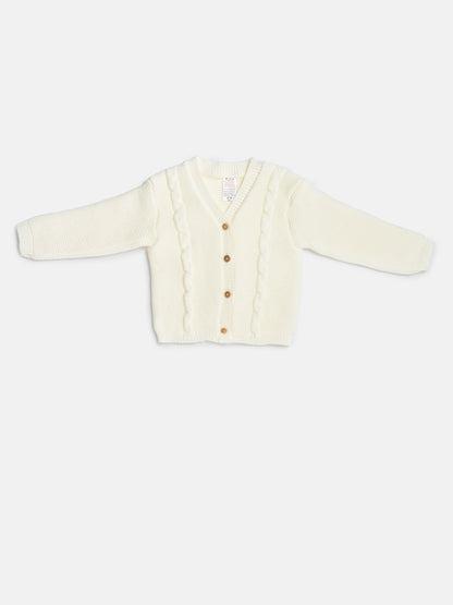Baby Boy Cable Knit Cardigan - Ivory