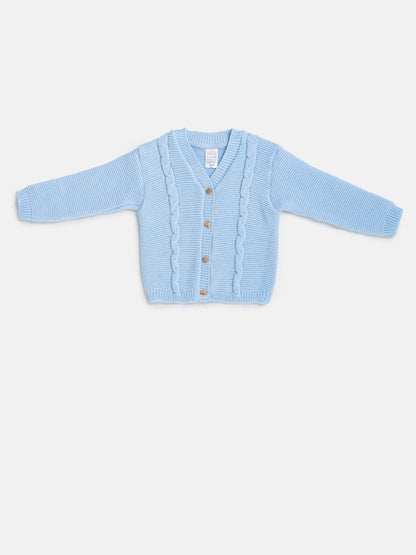 Baby Boy Cable Knit Cardigan - Baby Blue