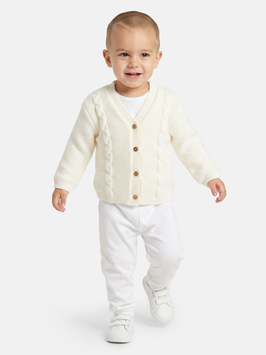 Baby Boy Cable Knit Cardigan - Ivory