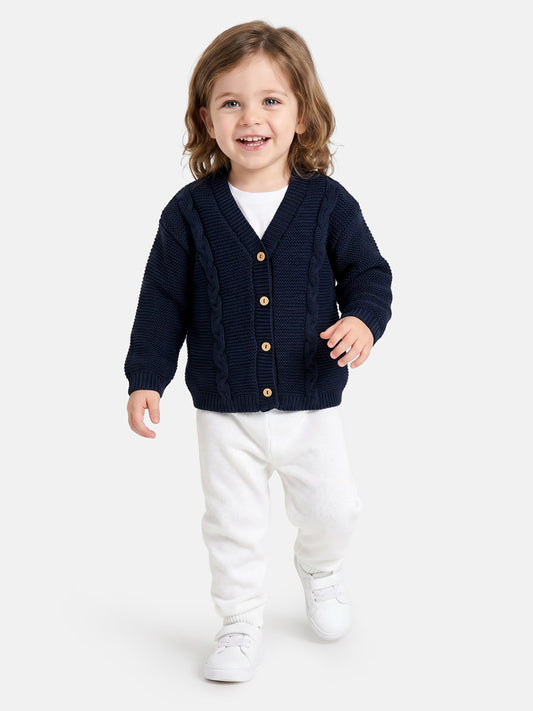Baby Boy Cable Knit Cardigan - Navy Blue