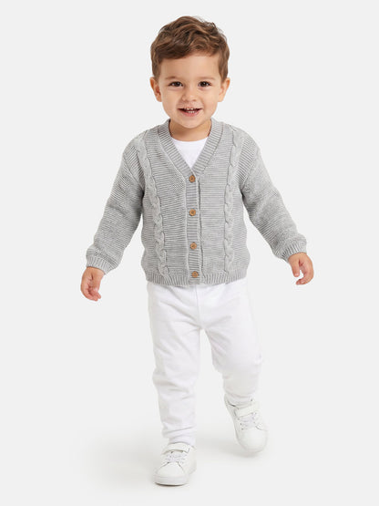 Baby Boy Cable Knit Cardigan - Grey