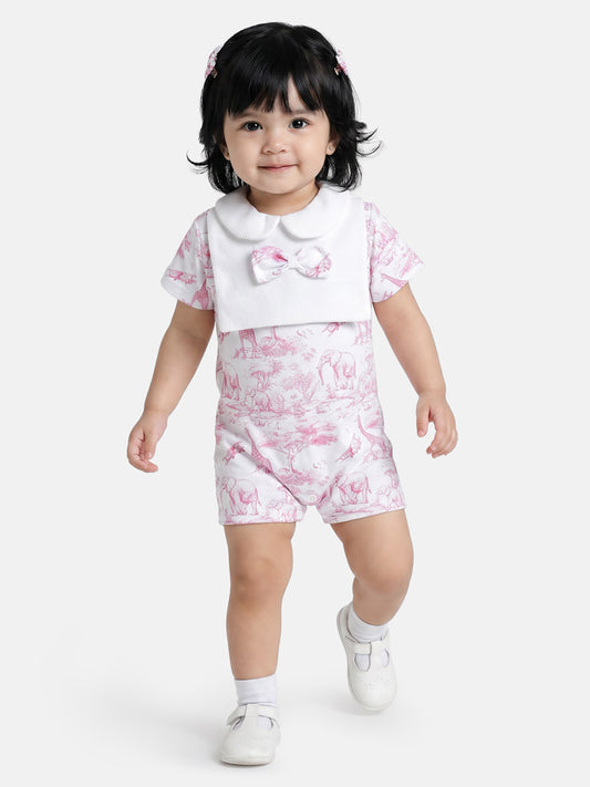 Baby Summer Pyjama with Bow Safari Collection - Baby Pink