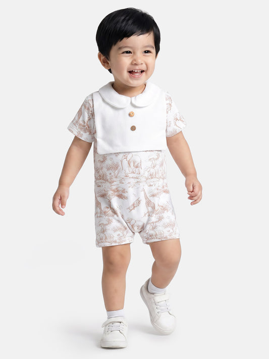 Baby Summer Pyjama with Buttons Safari Collection - Beige