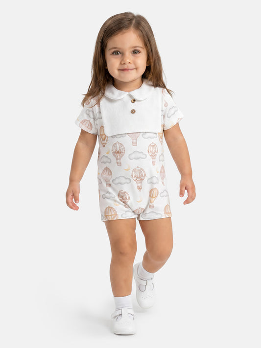 Baby Summer Pyjama with Buttons Hot Air Balloon Collection - Beige