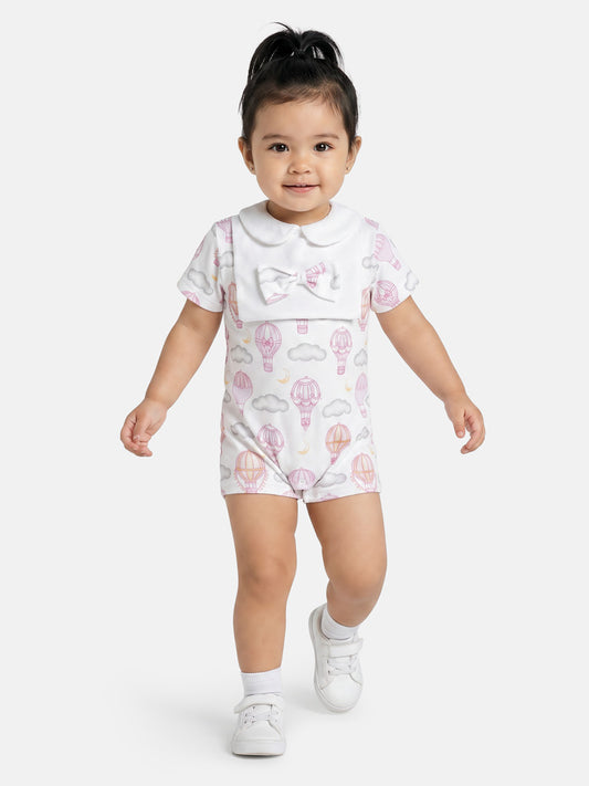 Baby Summer Pyjama with Bow Hot Air Balloon Collection - Baby Pink