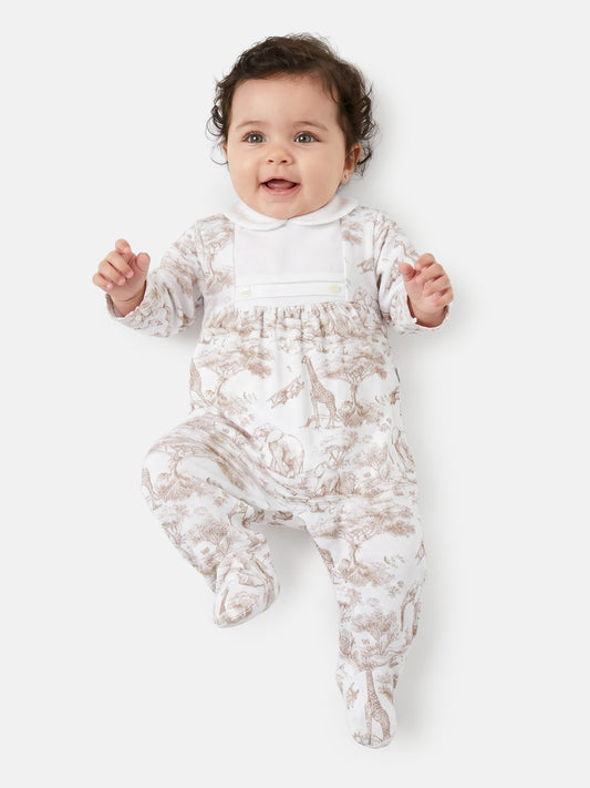 Safari Collection Velour Baby Grow with Peter Pan Collar - Beige