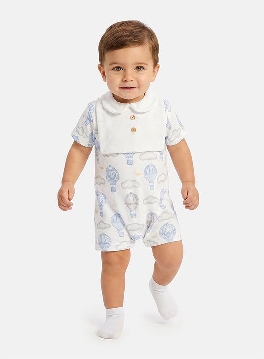 Baby Summer Pyjama with Buttons Hot Air Balloon Collection - Baby Blue
