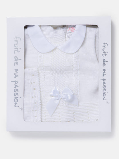 Baby Girl 3-Piece Satin Bow Knitted Gift Box Set - White
