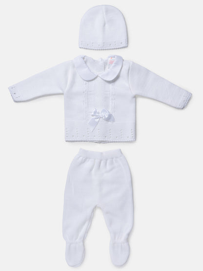Baby Girl 3-Piece Satin Bow Knitted Gift Box Set - White