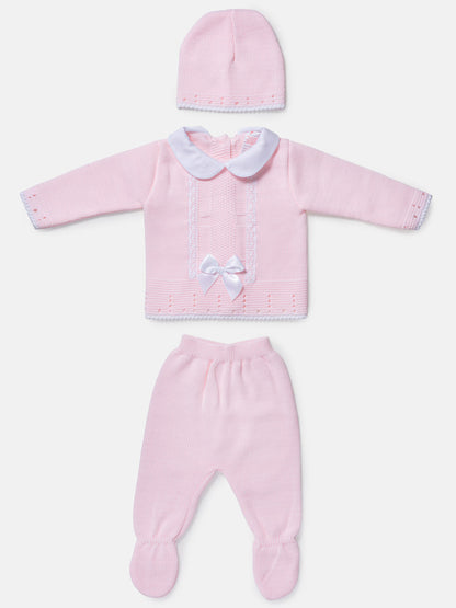 Baby Girl 3-Piece Satin Bow Knitted Gift Box Set - Baby Pink