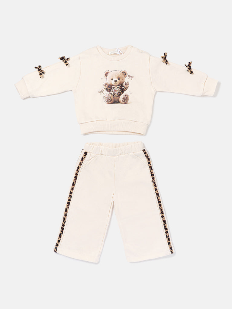 Baby Girl Lucrezia Collection 2-Piece Tracksuit Set with Tigger Teddy Design - Beige