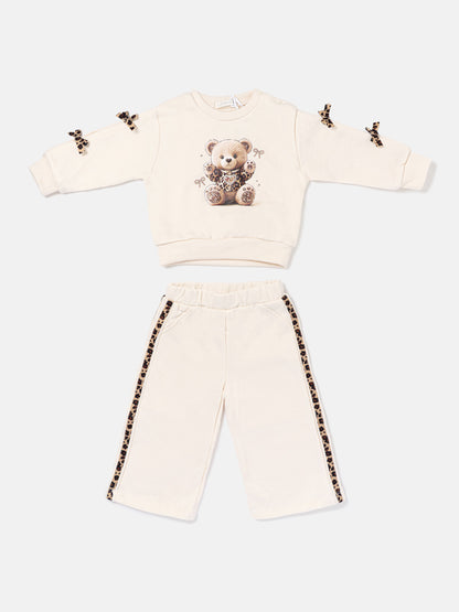 Baby Girl Lucrezia Collection 2-Piece Tracksuit Set with Tigger Teddy Design - Beige