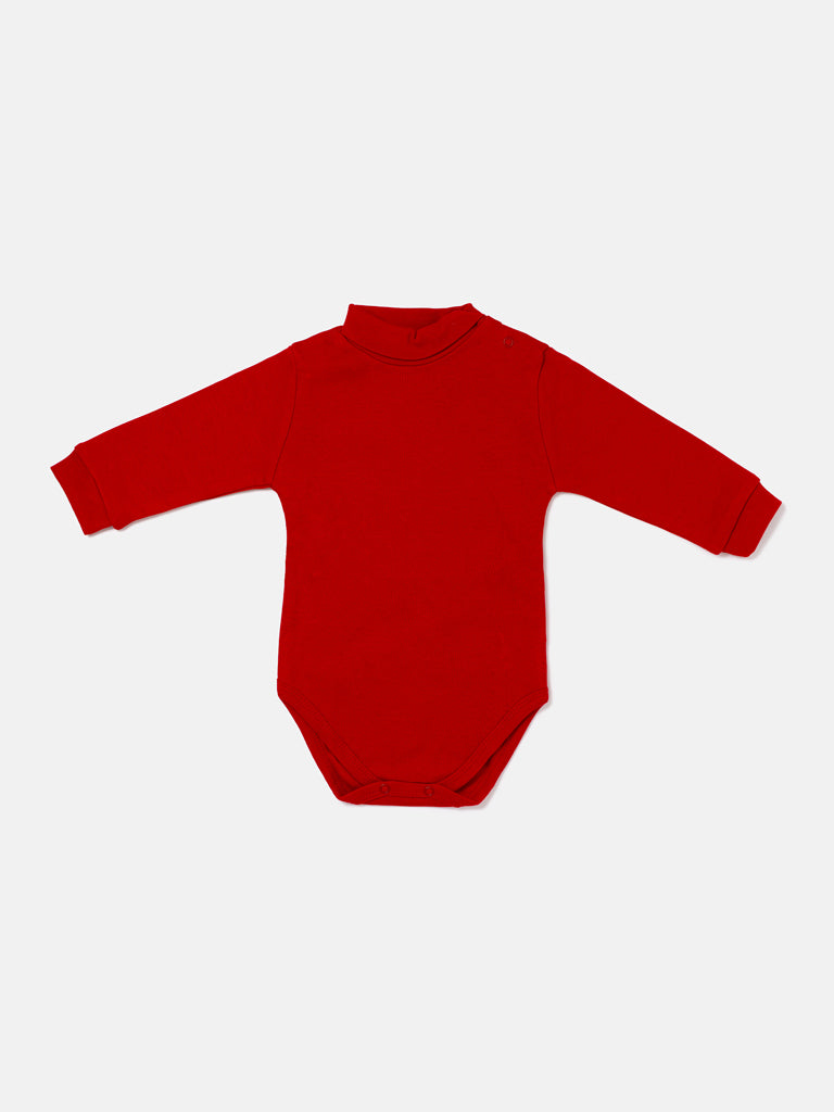 Baby Turtle Neck Cotton Long Sleeve Bodysuit - Red
