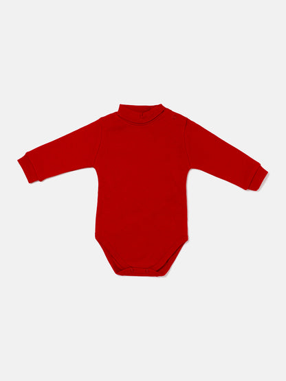 Baby Turtle Neck Cotton Long Sleeve Bodysuit - Red