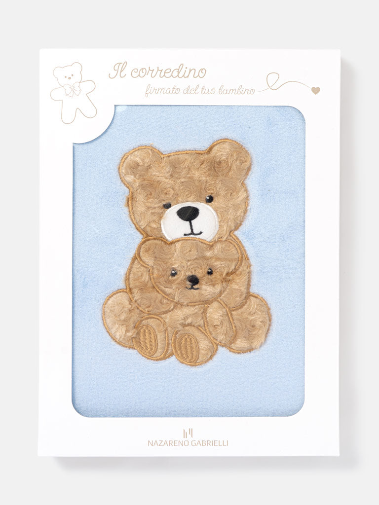 Baby Soft Fleece Blanket with Teddy Embroidery in Gift Box - Baby Blue