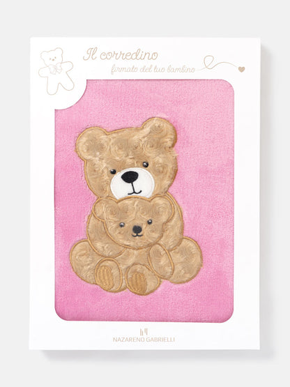Baby Soft Fleece Blanket with Teddy Embroidery in Gift Box - Dusty Pink