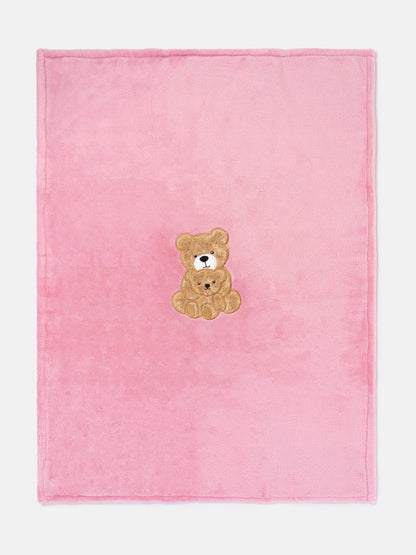 Baby Soft Fleece Blanket with Teddy Embroidery in Gift Box - Dusty Pink