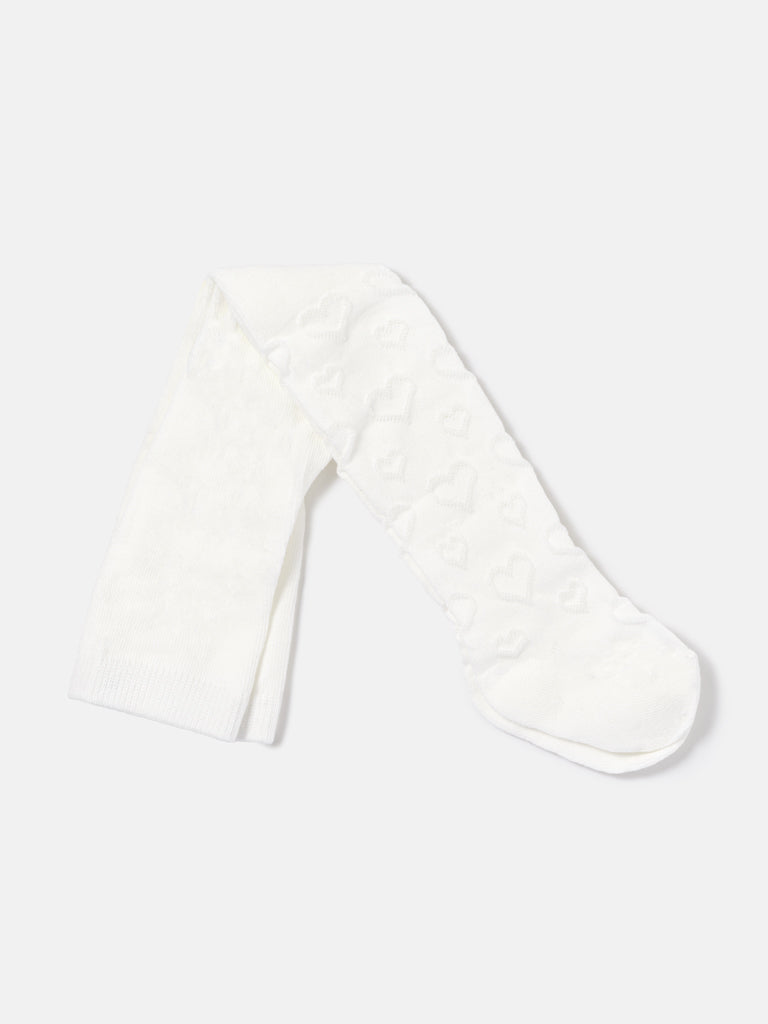 Baby Girl Soft Tights with Heart Pattern - Ivory