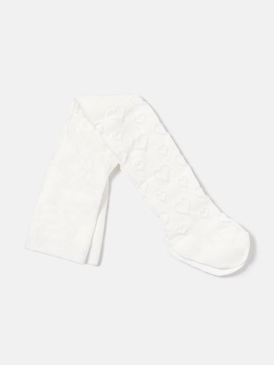 Baby Girl Soft Tights with Heart Pattern - Ivory