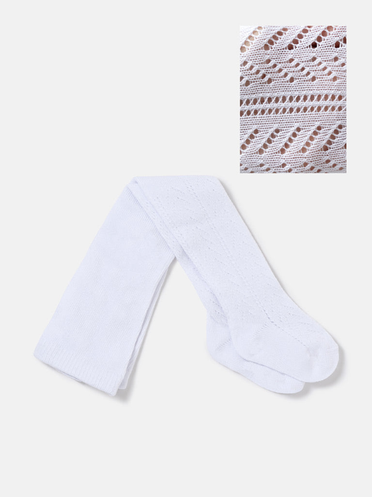 Baby Girl Ribbed Pattern Tights - White