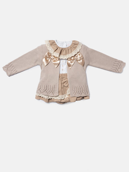 Baby Girl Theresa Collection 3-piece Spanish Romper Set - Tan