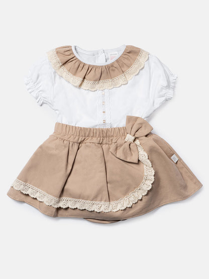 Baby Girl Theresa Collection 3-piece Spanish Romper Set - Tan
