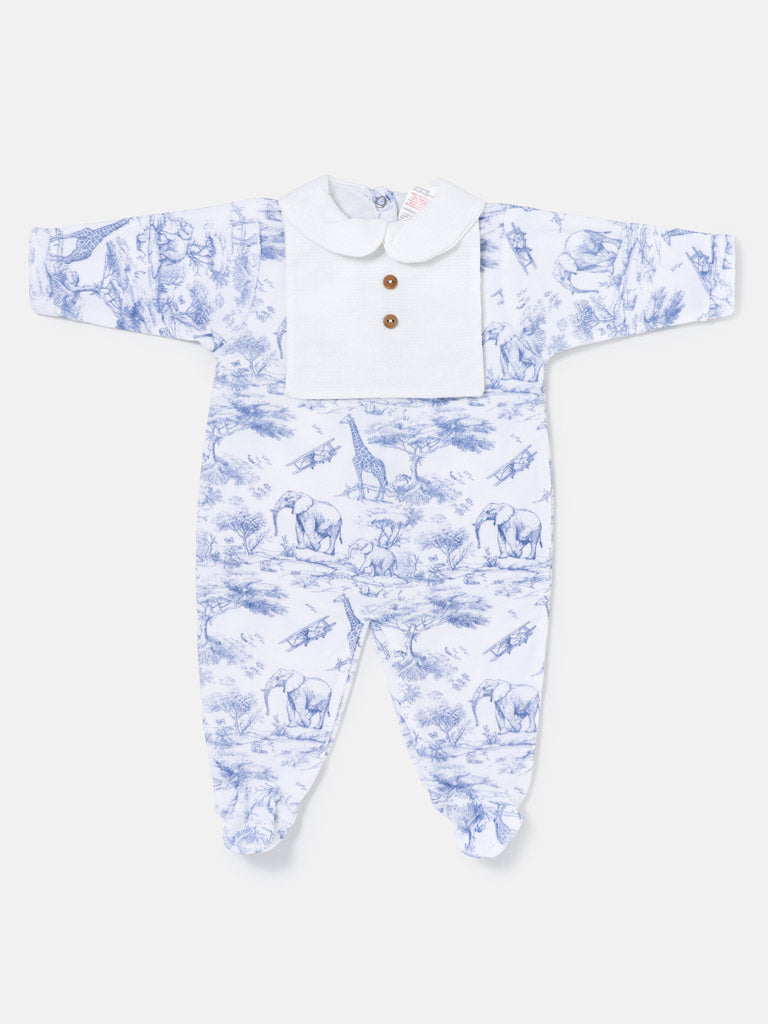 Velour Baby Grow with Buttons & Peter Pan Collar - Safari Collection - Baby Blue
