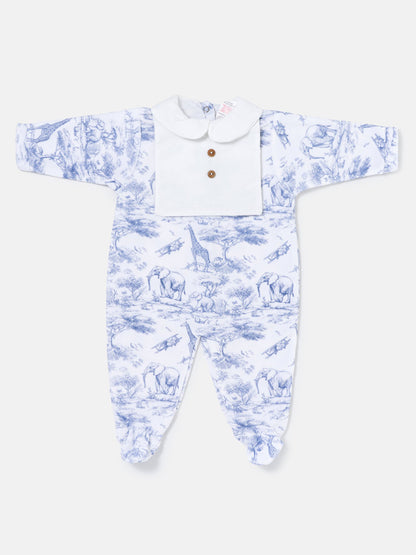 Velour Baby Grow with Buttons & Peter Pan Collar - Safari Collection - Baby Blue