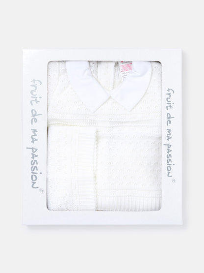 Baby Boy Dotted Textured Knitted 3-piece Gift Box Set - White