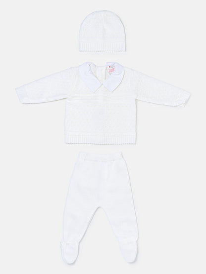 Baby Boy Dotted Textured Knitted 3-piece Gift Box Set - White