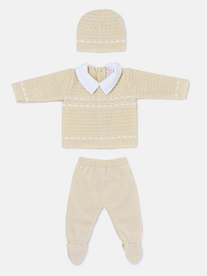 Baby Boy Dotted Textured Knitted 3-piece Gift Box Set - Beige