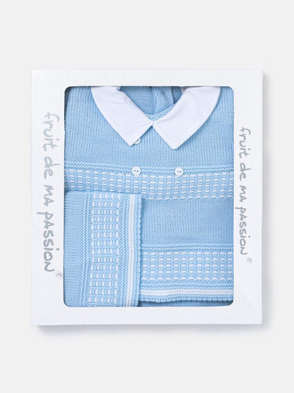 Baby Boy Classic Double-Button Knitted 3-piece Gift Box Set - Baby Blue