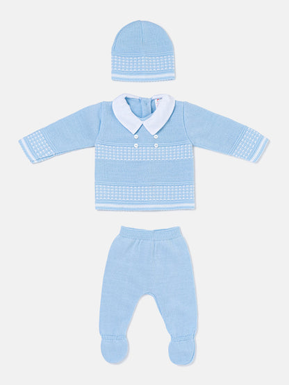 Baby Boy Classic Double-Button Knitted 3-piece Gift Box Set - Baby Blue