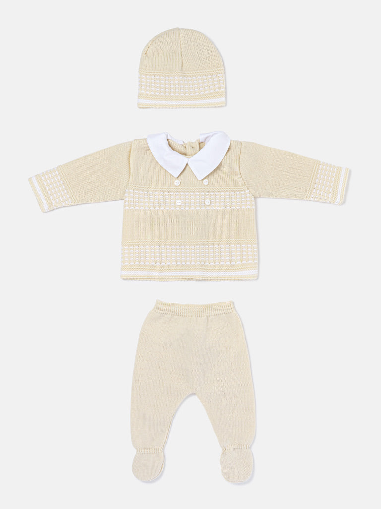 Baby Boy Classic Double-Button Knitted 3-piece Gift Box Set - Beige