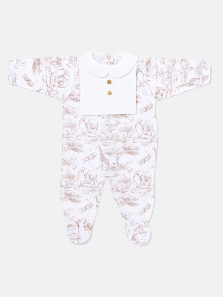 Velour Baby Grow with Vertical Buttons - Safari Collection - Beige
