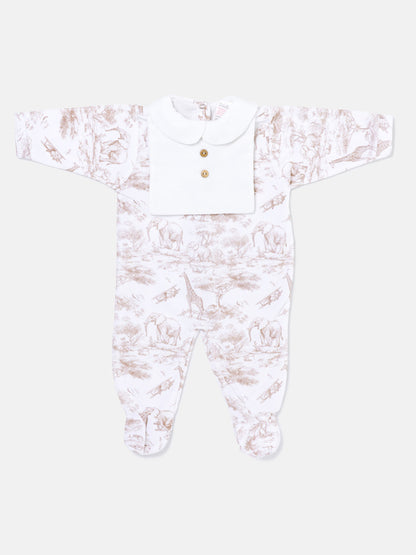 Velour Baby Grow with Vertical Buttons - Safari Collection - Beige