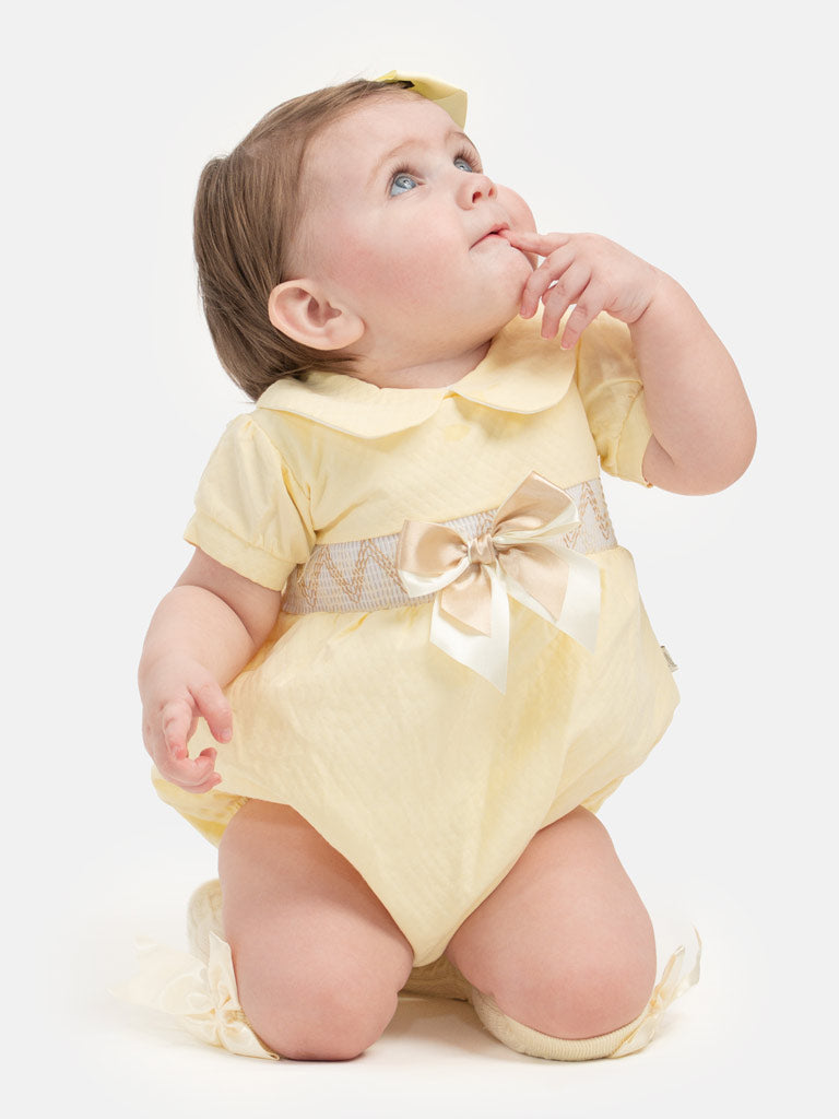 Baby Girl Lupe Collection Spanish Smocked Romper - Lemon