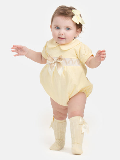 Baby Girl Lupe Collection Spanish Smocked Romper - Lemon