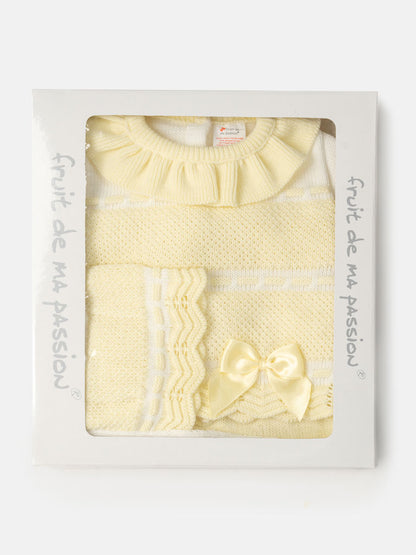 Baby Girl Frilly collar Knitted 3-piece Gift Box Set - Lemon Yellow