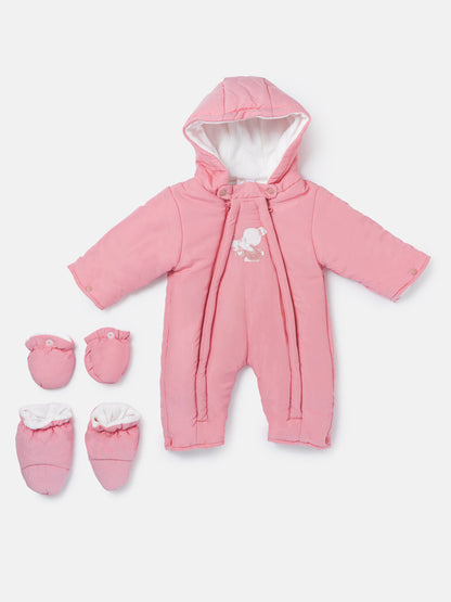 Baby 3-piece Snowsuit Set with Double Zipper - Dusty Pink