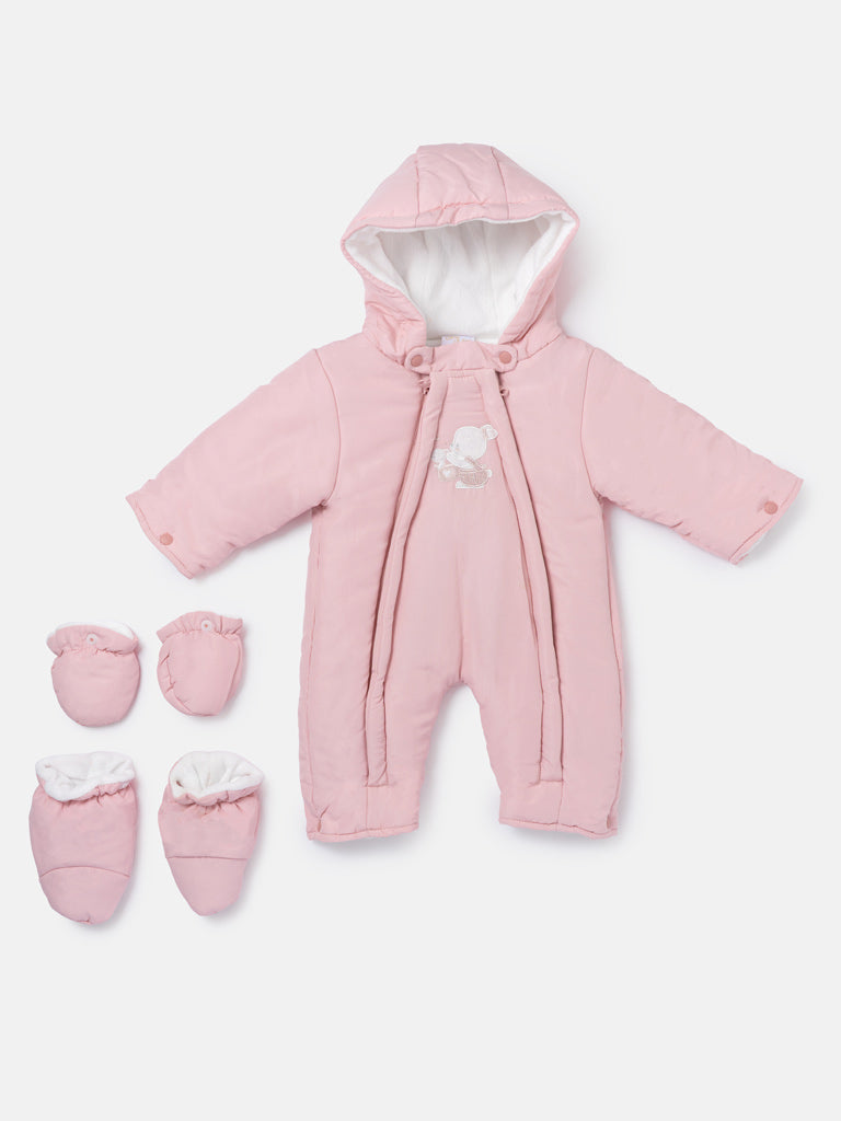 Baby 3-piece Snowsuit Set with Double Zipper - Baby Pink