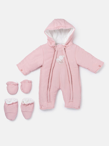 Baby 3-piece Snowsuit Set with Double Zipper - Baby Pink