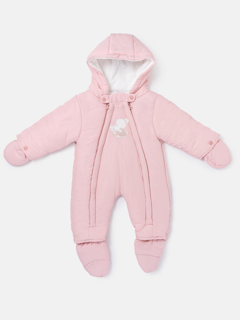 Baby 3-piece Snowsuit Set with Double Zipper - Baby Pink