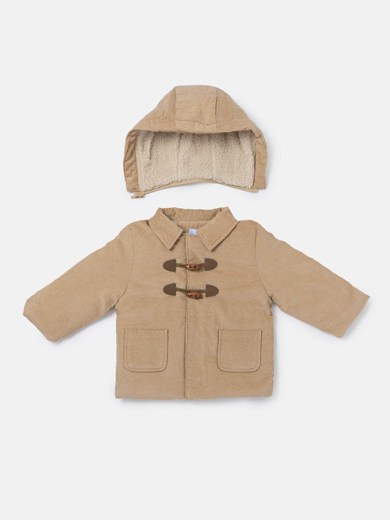 Baby Boy Duffle Coat with Detachable Hood - Beige