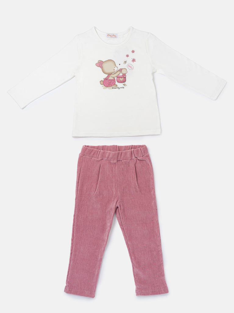 Baby Girl Caterina Collection 2-Piece Tracksuit Set with Bunny Print - Pink