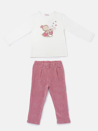 Baby Girl Caterina Collection 2-Piece Tracksuit Set with Bunny Print - Pink