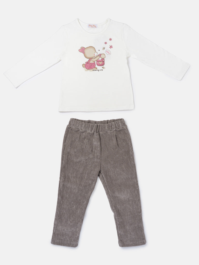 Baby Girl Caterina Collection 2-Piece Tracksuit Set with Bunny Print - Grey